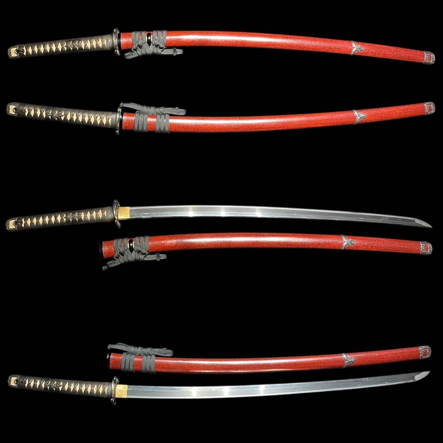 Late KAMAKURA period Ko-Mihara 古三原 Long KATANA, Red handachi Koshirae 朱塗半太刀拵