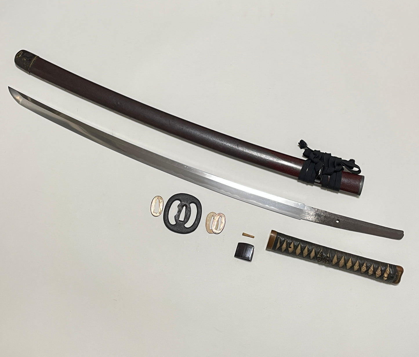 Red KATANA 二ノ九 signed, Deer Menuki, Very Thick Blade, Edo period