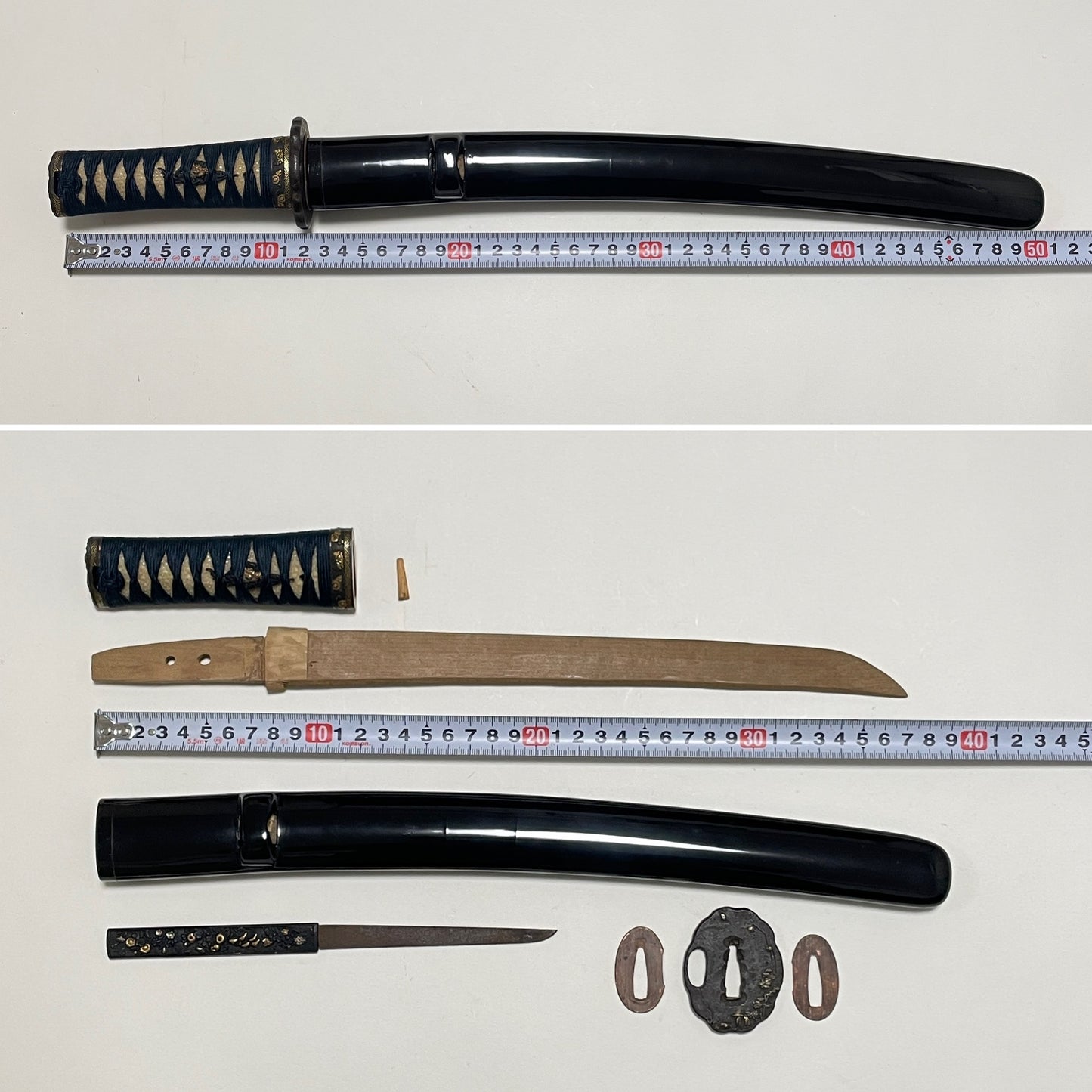 Authentic Koshirae for Tanto or Short Wakizashi, with Kozuka, Flower Fuchikshira