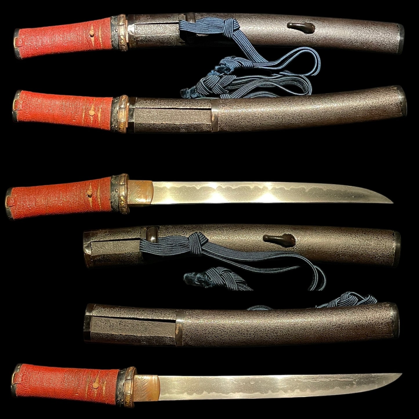 Hirazukuri Red TANTO, Yodomeisho 淀名所 Fuchikashira, with Shirasaya