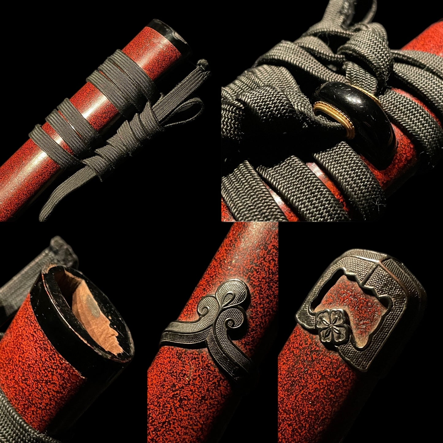 Late KAMAKURA period Ko-Mihara 古三原 Long KATANA, Red handachi Koshirae 朱塗半太刀拵