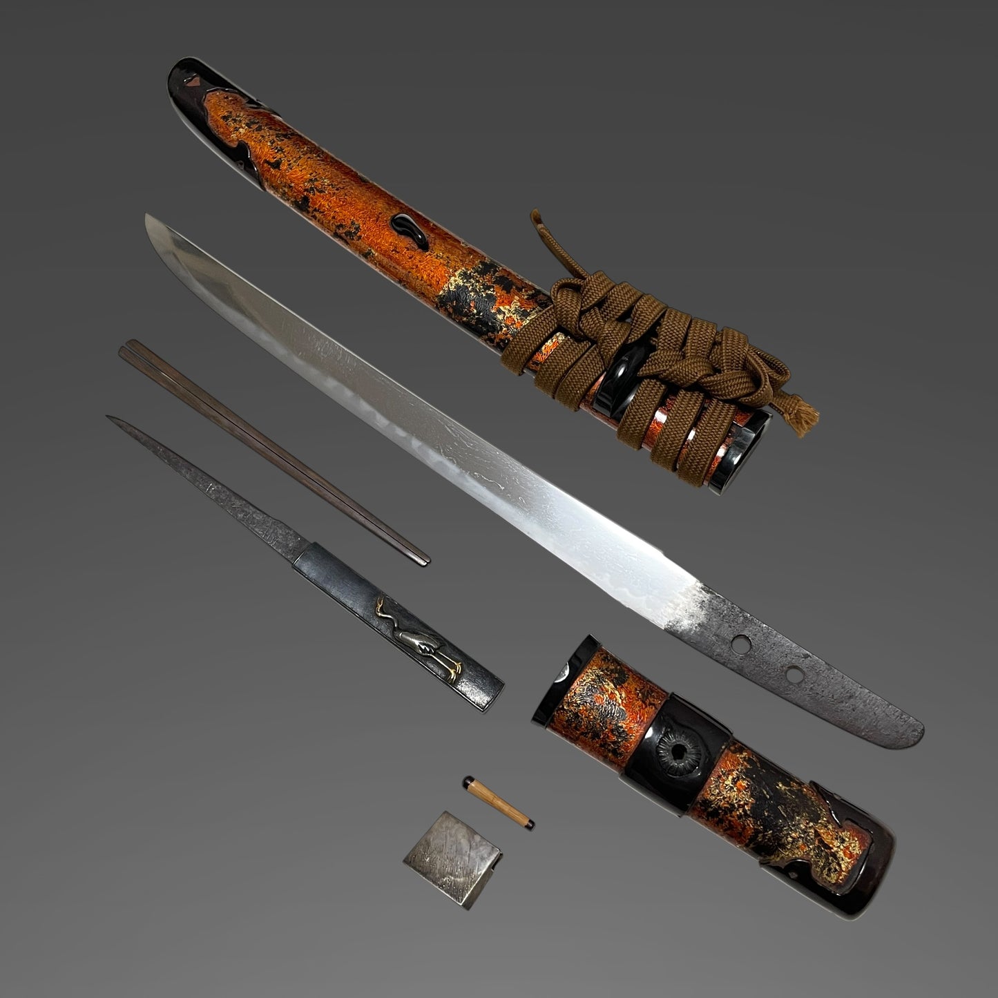 Byakudan-Nuri 白檀塗, Aikuchi Koshirae 合口拵, Tanbanokami Yoshimichi signed Kozuka and Warikogai