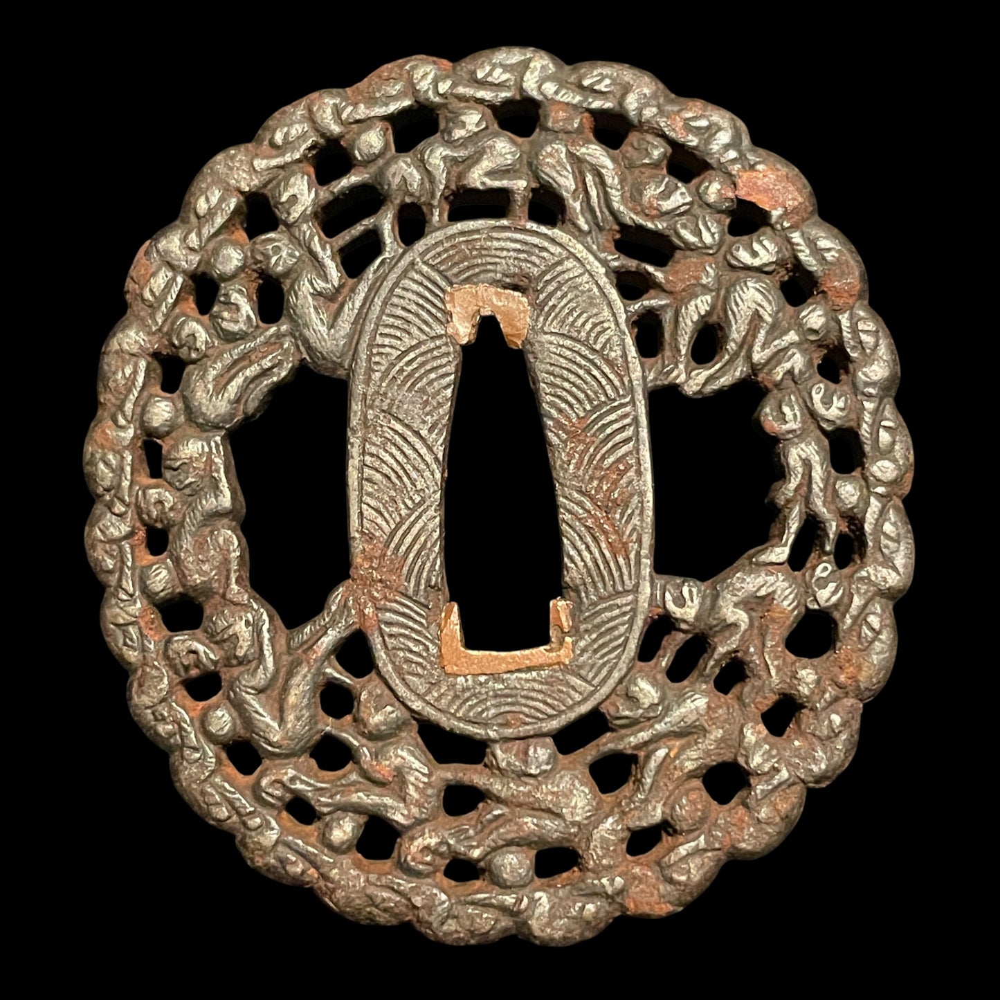 Ccormorant Fishing 鵜飼 Fittings Wakizashi, Kikuchi Tsunesada 菊池序定 signed Fuchi