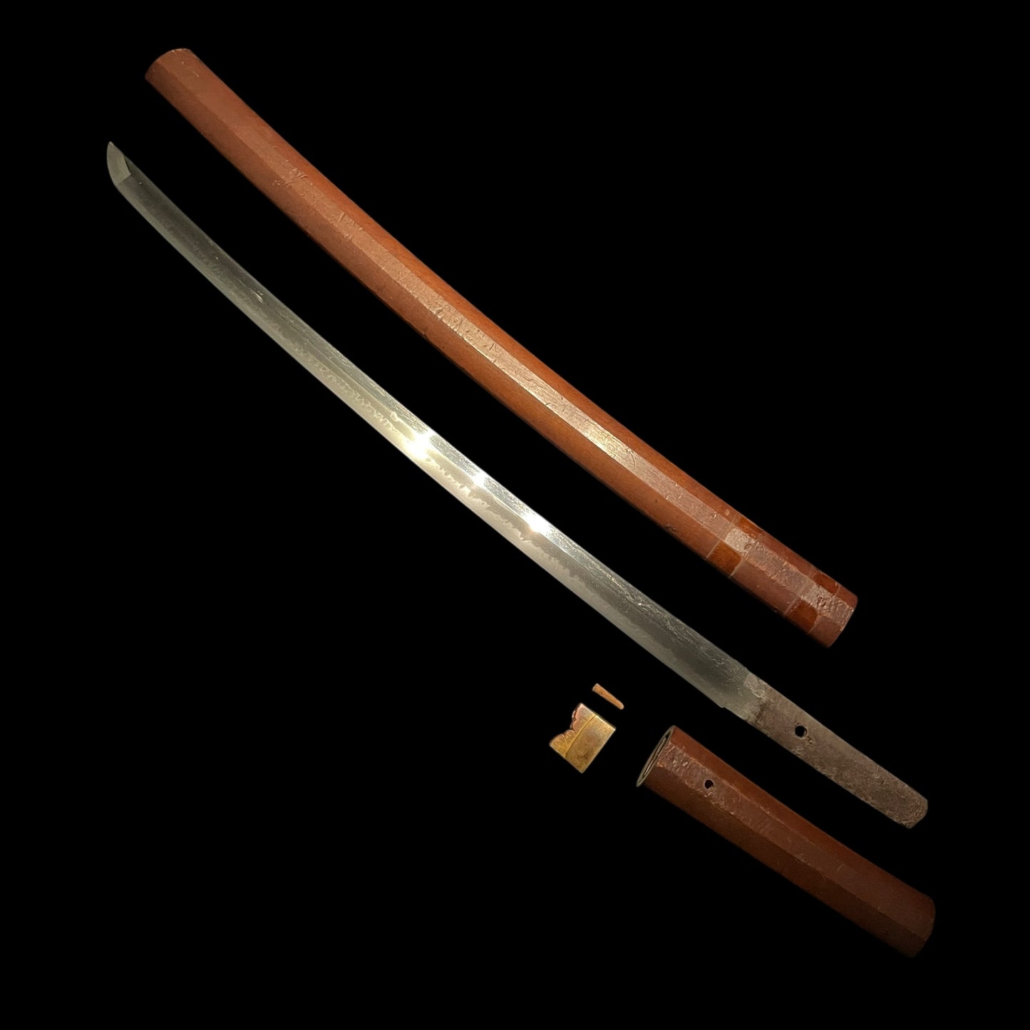 Amazing Hamon Long Wakizashi in Shirasaya, Edo period mumei