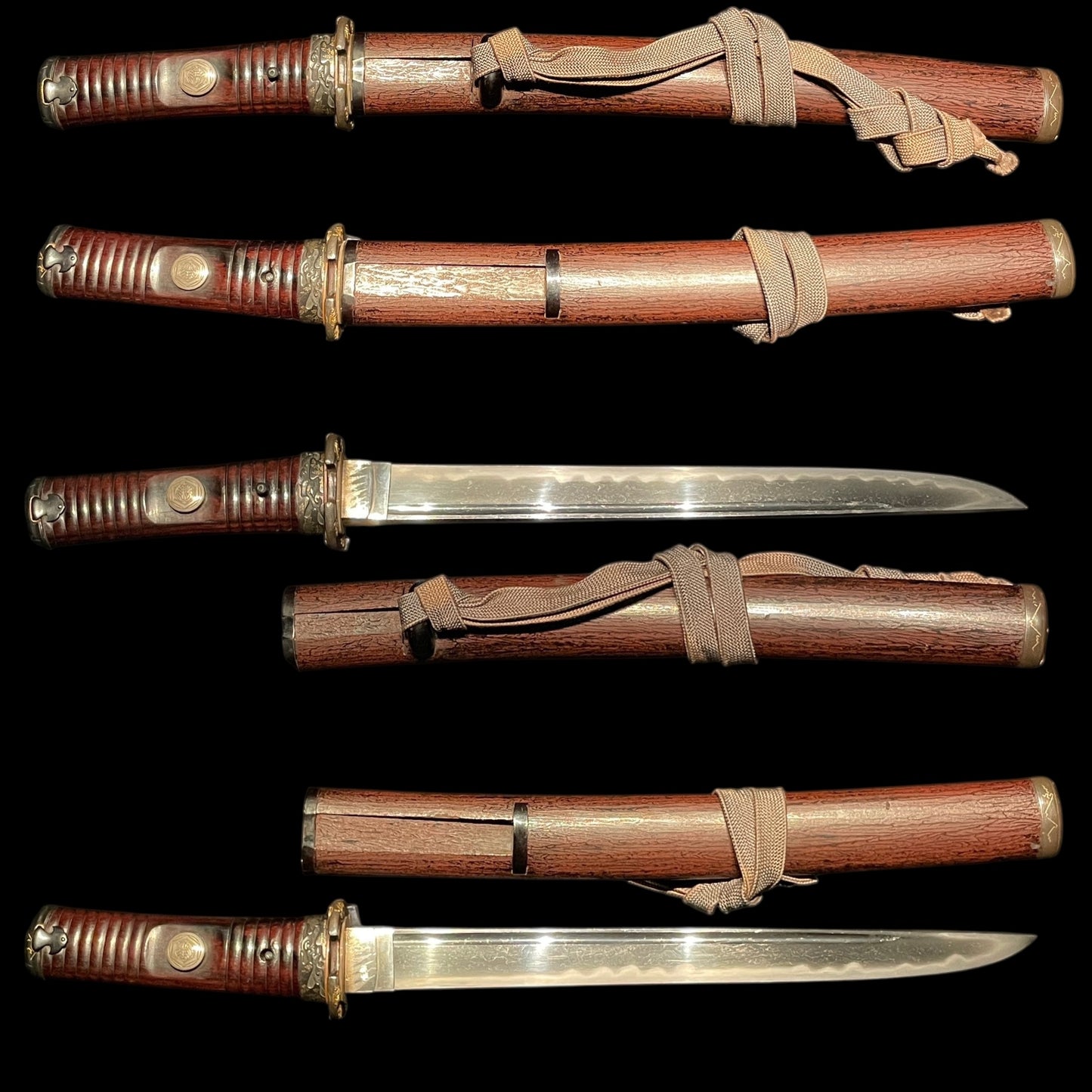 Bizenkoku Tomomitsu 備前國友光 signed TANTO, Yoshioka 吉岡 style Shakudo TSUBA