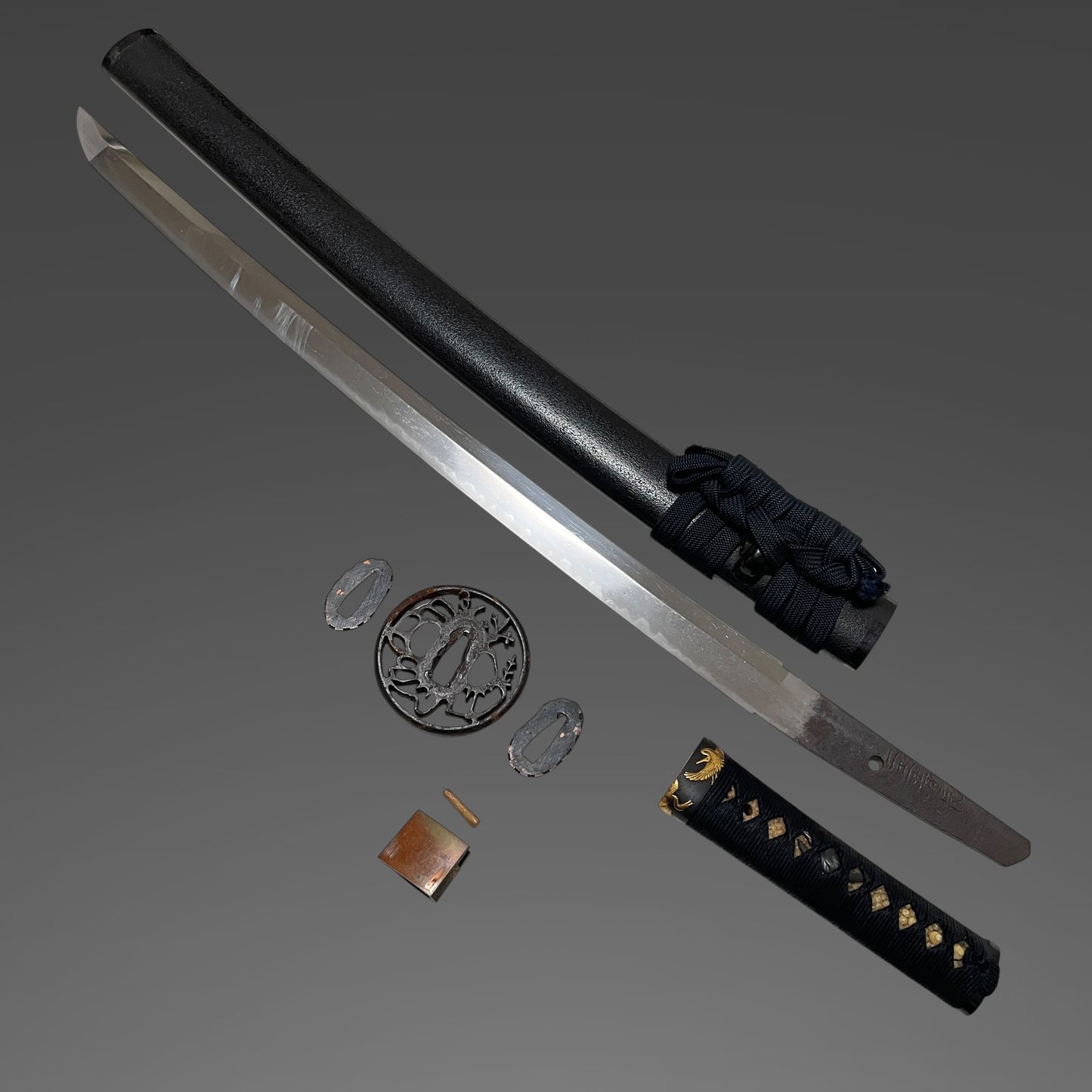 Nioh Kiyonaga 二王清長 signed Wakizashi, 浦部貞義 Urabe Sadayoshi signed Crane Fuchi