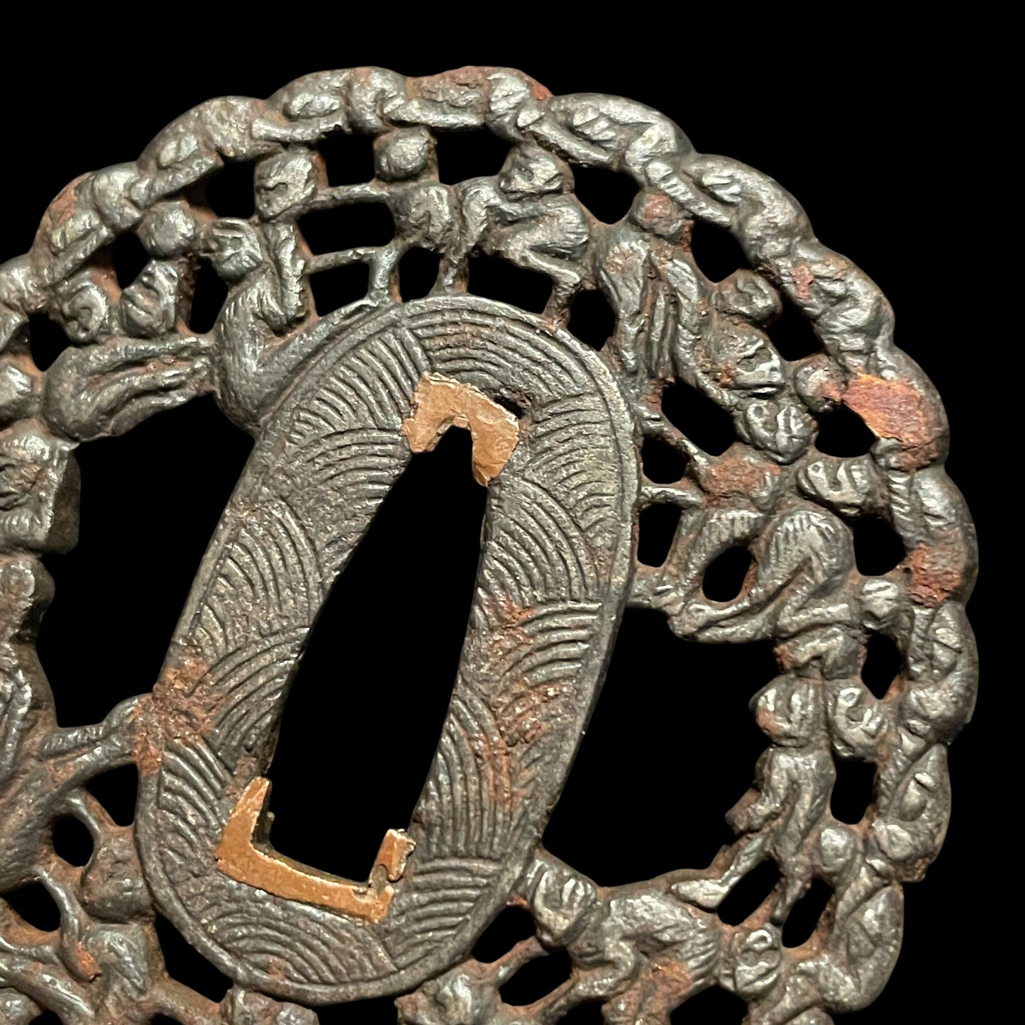 Ccormorant Fishing 鵜飼 Fittings Wakizashi, Kikuchi Tsunesada 菊池序定 signed Fuchi