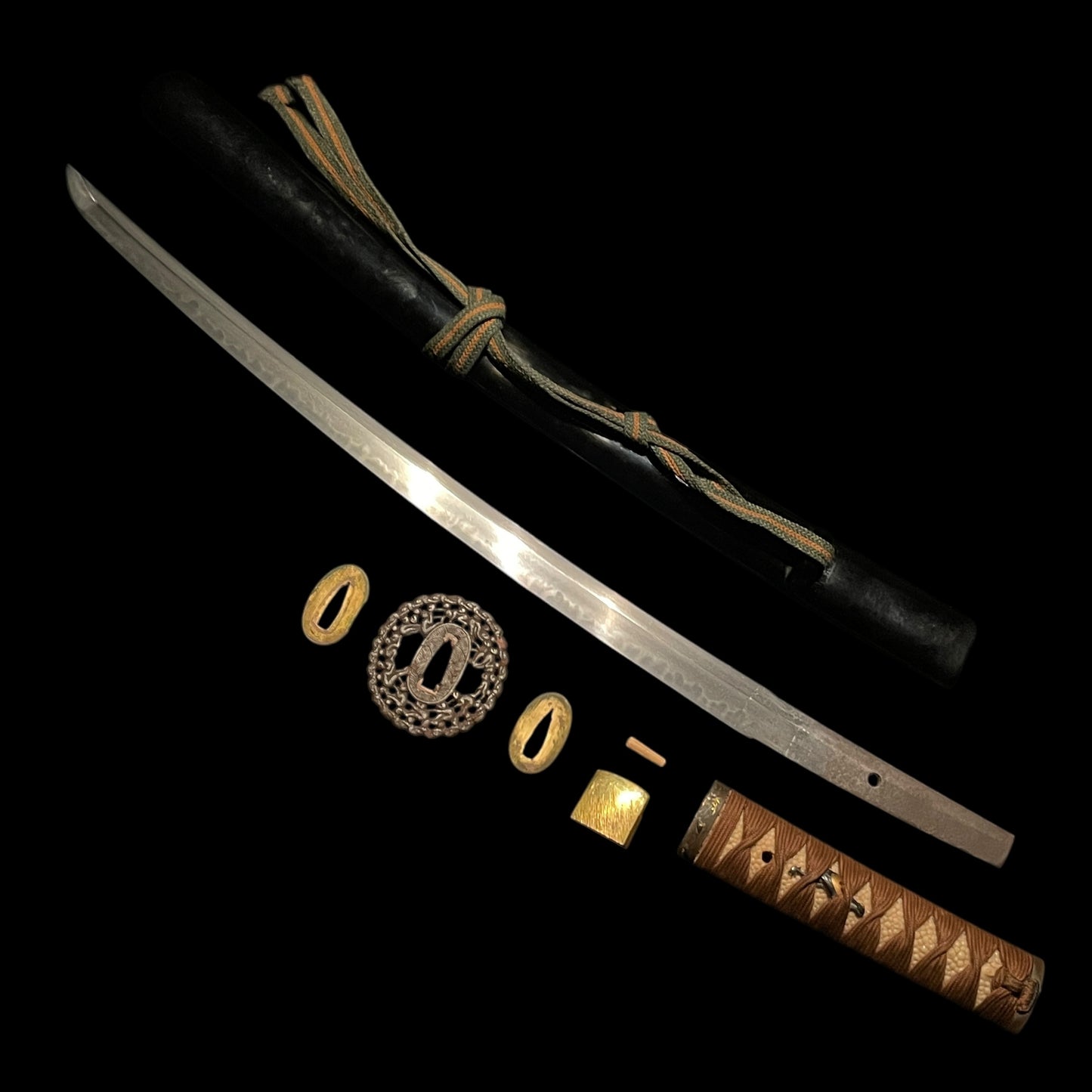 Ccormorant Fishing 鵜飼 Fittings Wakizashi, Kikuchi Tsunesada 菊池序定 signed Fuchi