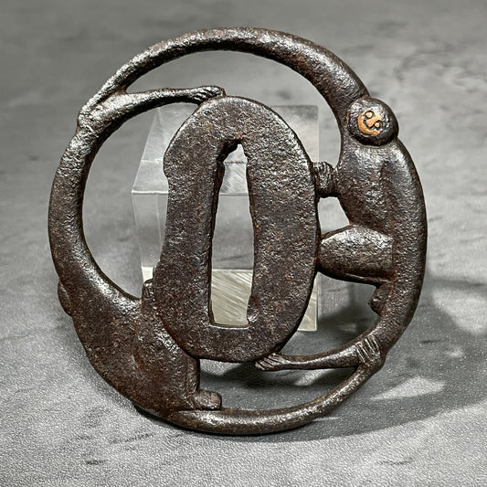手長猿(Tenagazaru) TSUBA, Long-armed monkey, Iron back, Edo period