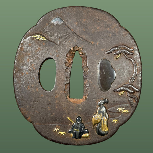 富士松鍔 (Fuji ni Matsu TSUBA), Mt.Fuji and pine trees, Iron back, Edo period
