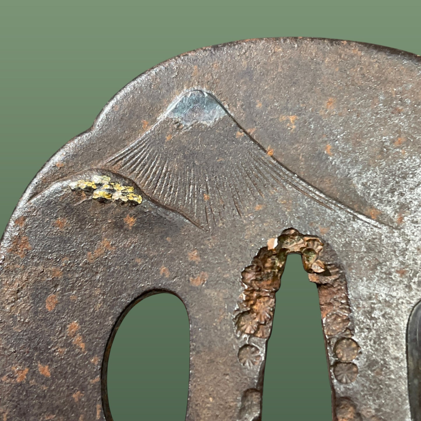 富士松鍔 (Fuji ni Matsu TSUBA), Mt.Fuji and pine trees, Iron back, Edo period