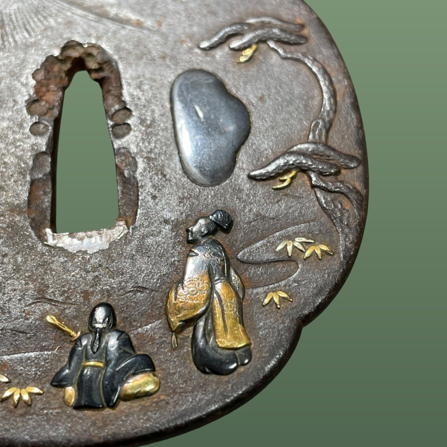 富士松鍔 (Fuji ni Matsu TSUBA), Mt.Fuji and pine trees, Iron back, Edo period