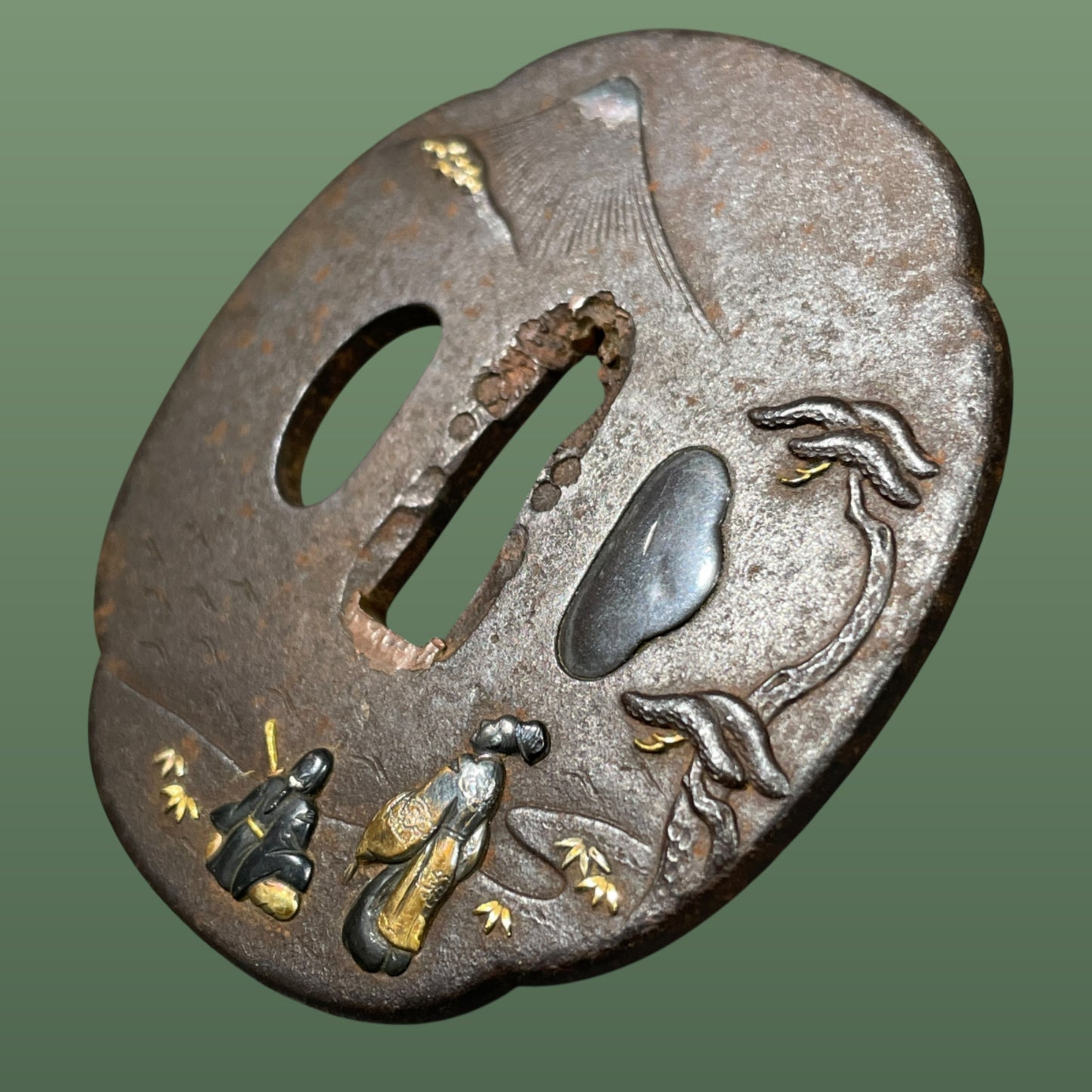富士松鍔 (Fuji ni Matsu TSUBA), Mt.Fuji and pine trees, Iron back, Edo period