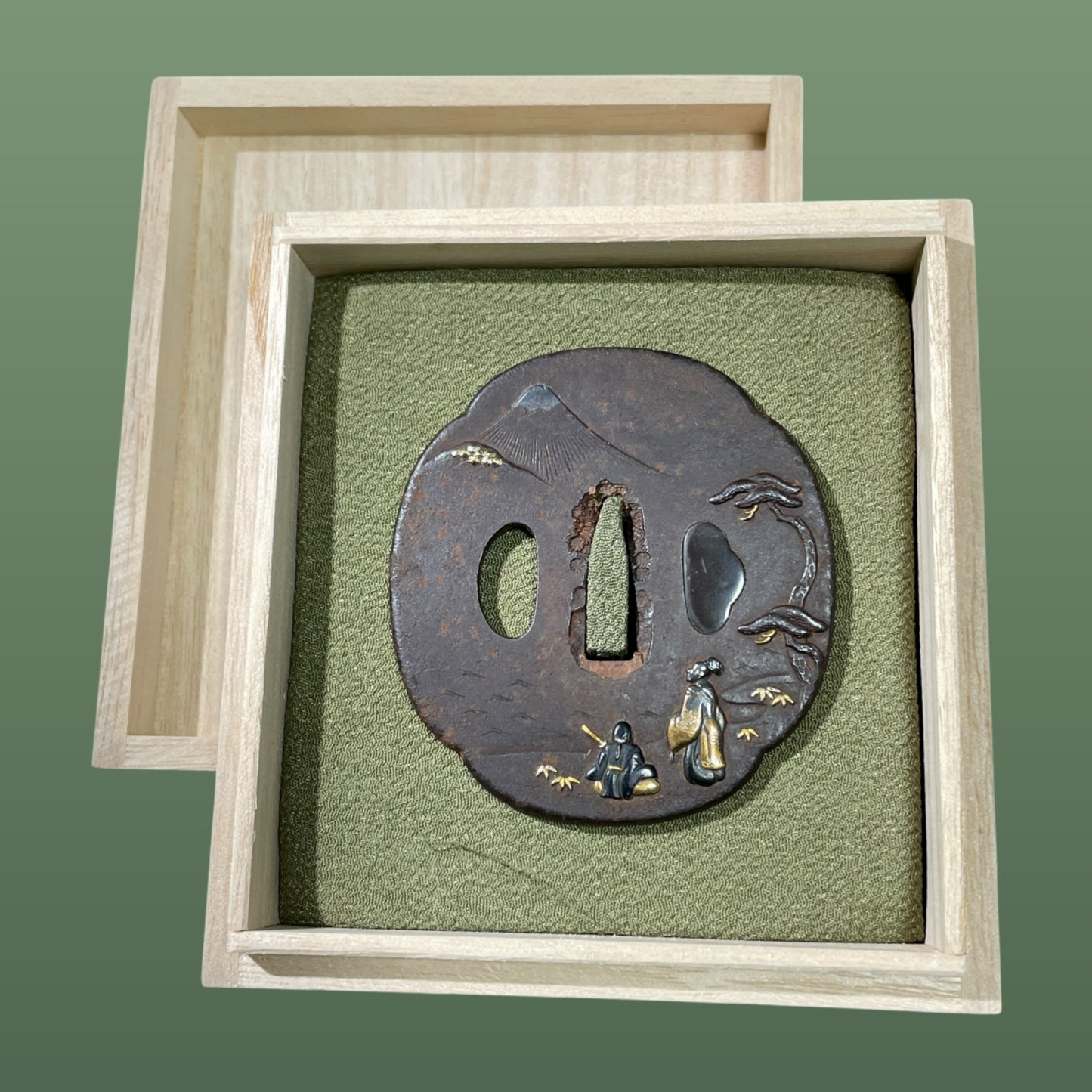 富士松鍔 (Fuji ni Matsu TSUBA), Mt.Fuji and pine trees, Iron back, Edo period