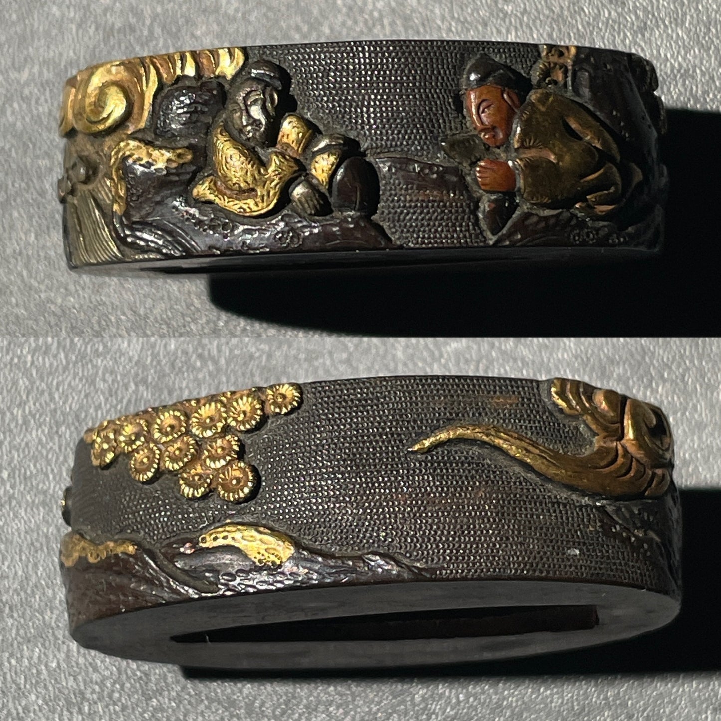 唐人物 (Tojinbutsu) Fuchikashira, Shakudo back, Edo period