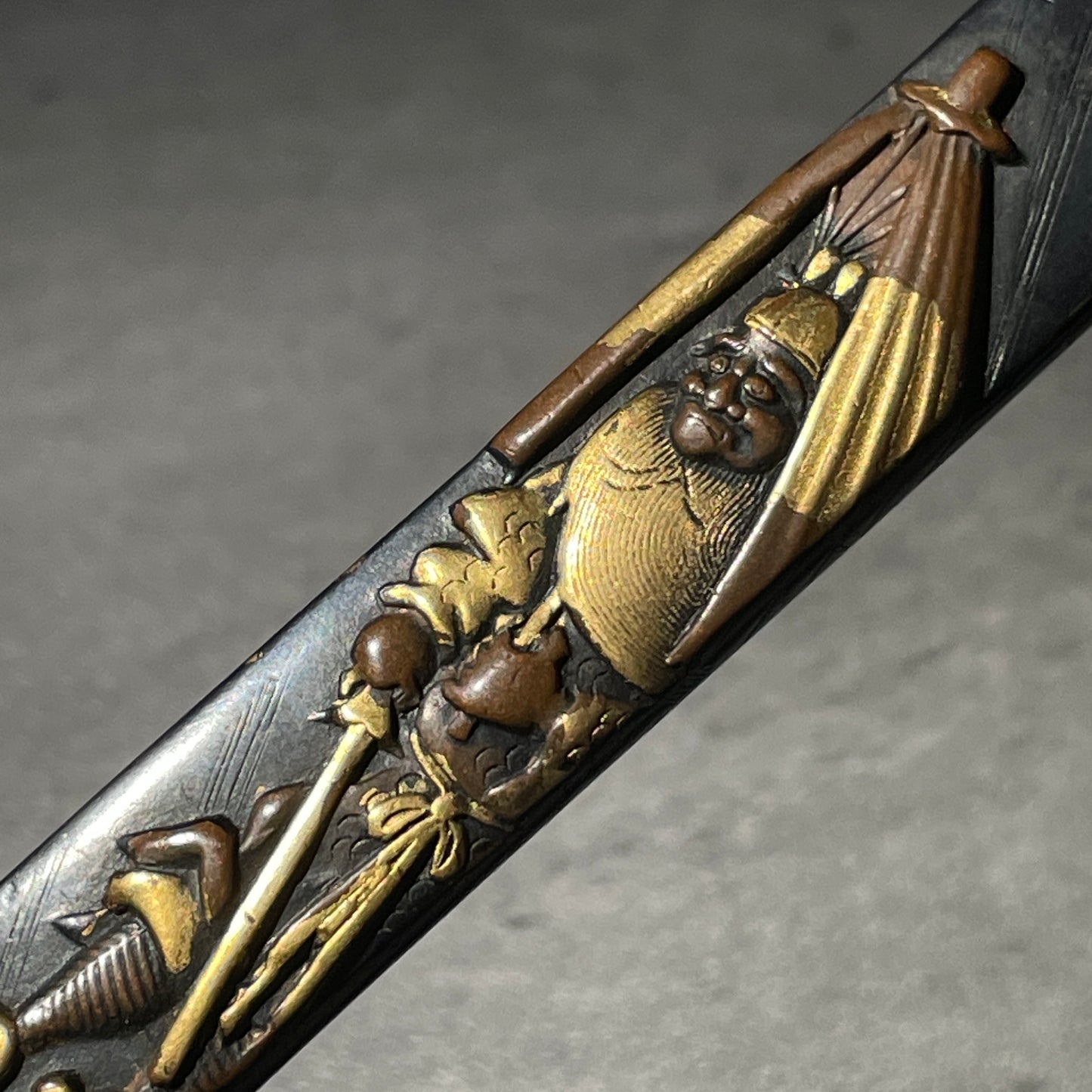 武将小柄 (Busho Kozuka), Shozui 政随 signed, Shakudo back, Edo period