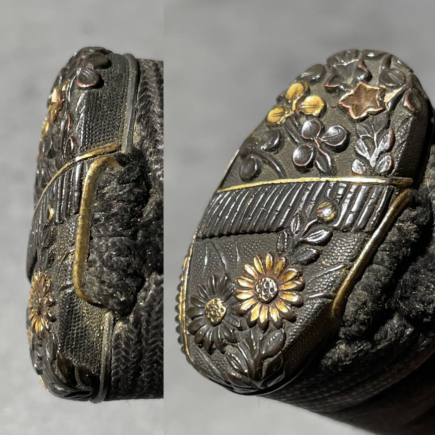 Butterflies and flowers Fuchikashira, Tsukamae 柄前, Edo period