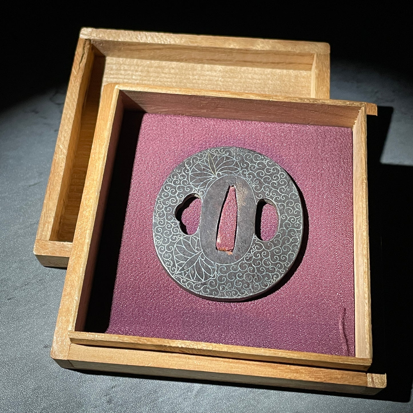 葵 Aoi Silver inlay TSUBA, Edo period, with BOX