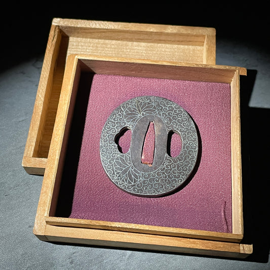 葵 Aoi Silver inlay TSUBA, Edo period, with BOX