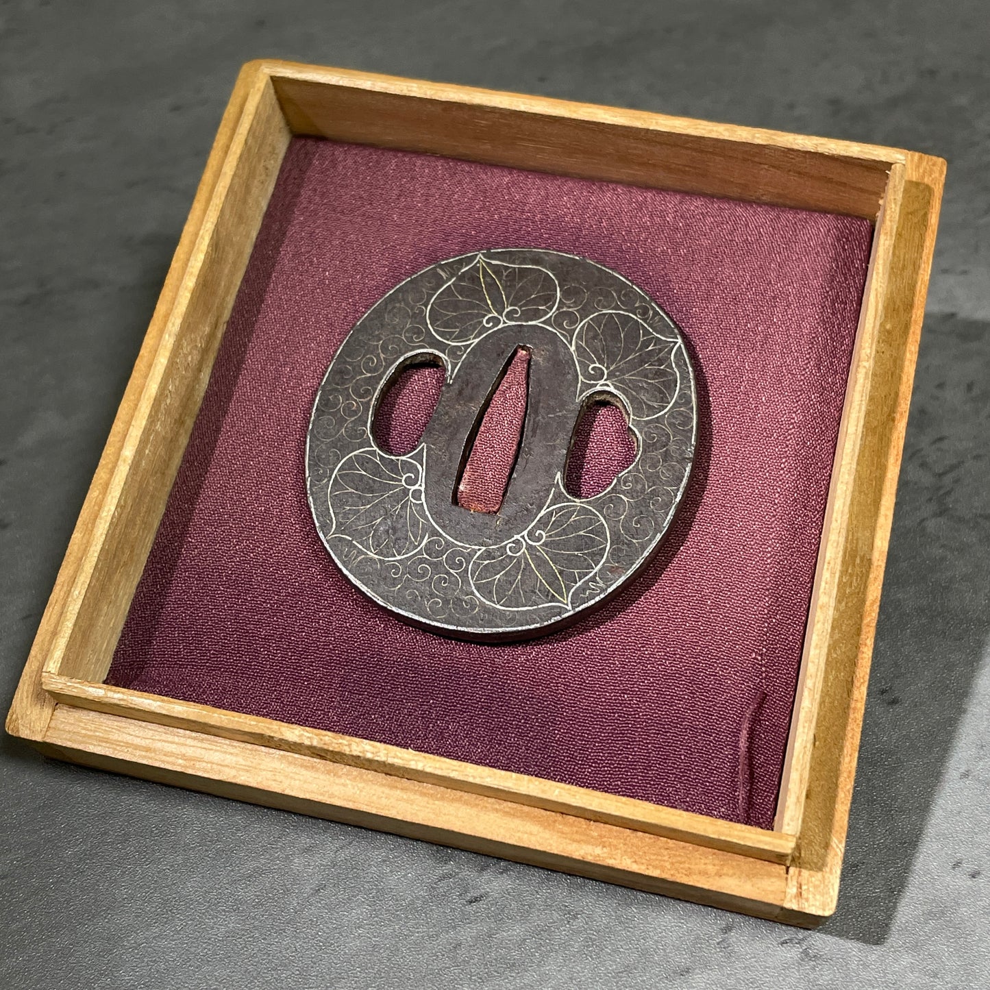 葵 Aoi Silver inlay TSUBA, Edo period, with BOX