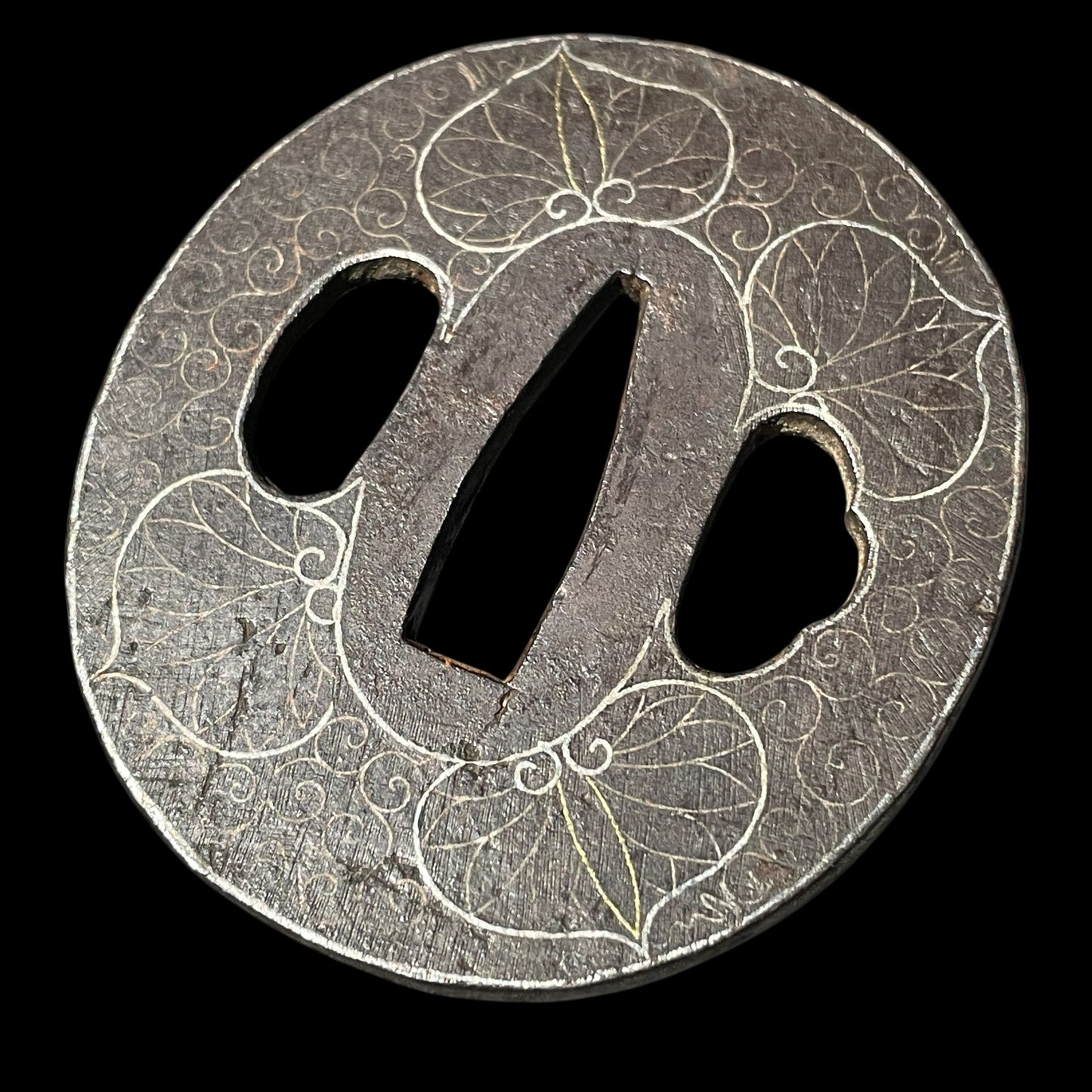 葵 Aoi Silver inlay TSUBA, Edo period, with BOX
