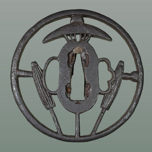 Kasasukashi-Tsuba 傘透鍔  Umbrella, Edo period, with BOX
