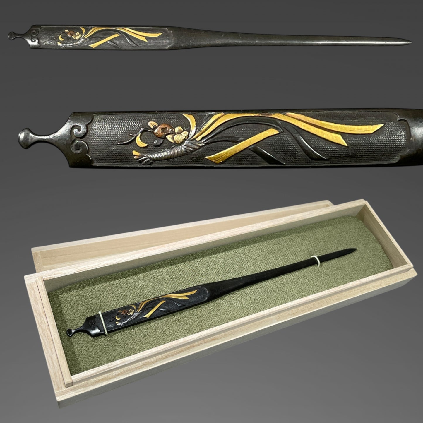 熨斗 Noshi, Shakudo KOGAI, Edo period, with BOX