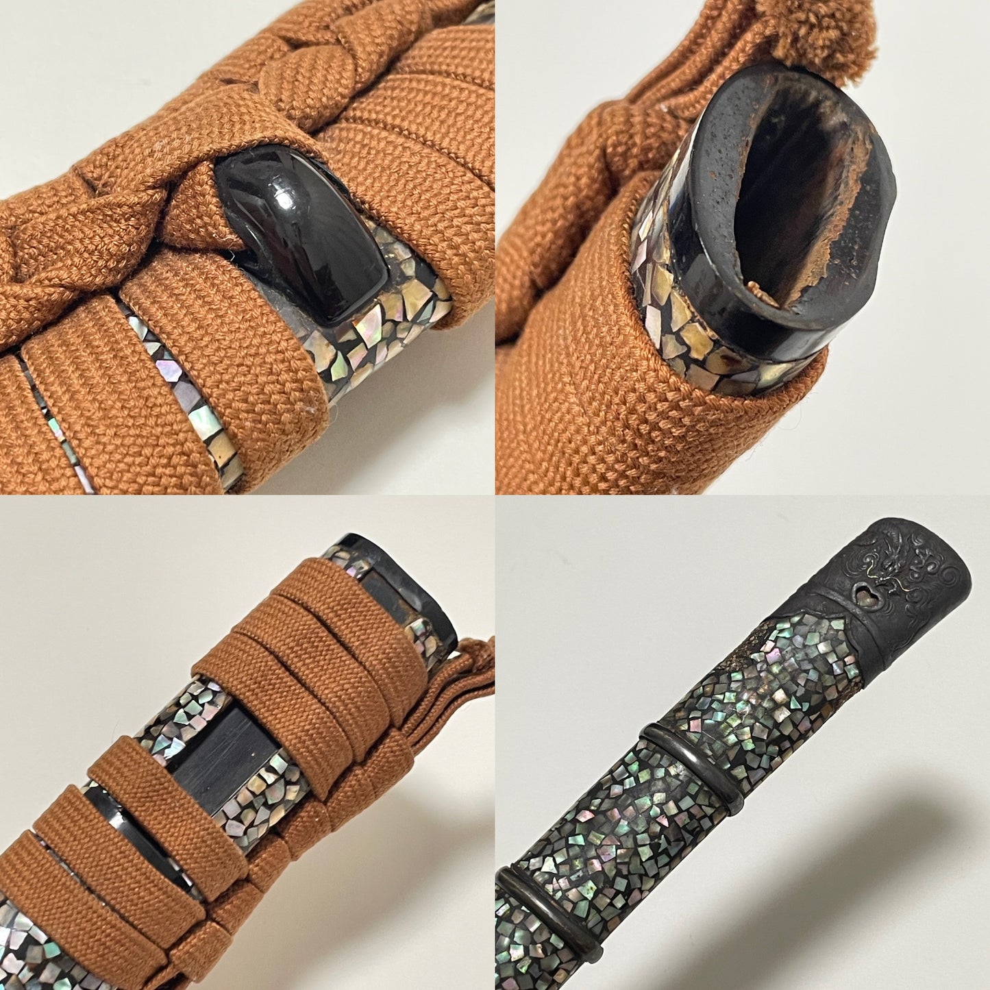 Raden Wakizashi Koshirae 螺鈿脇差拵, Dragon Kojiri, Shell Fuchikashira, Edo period