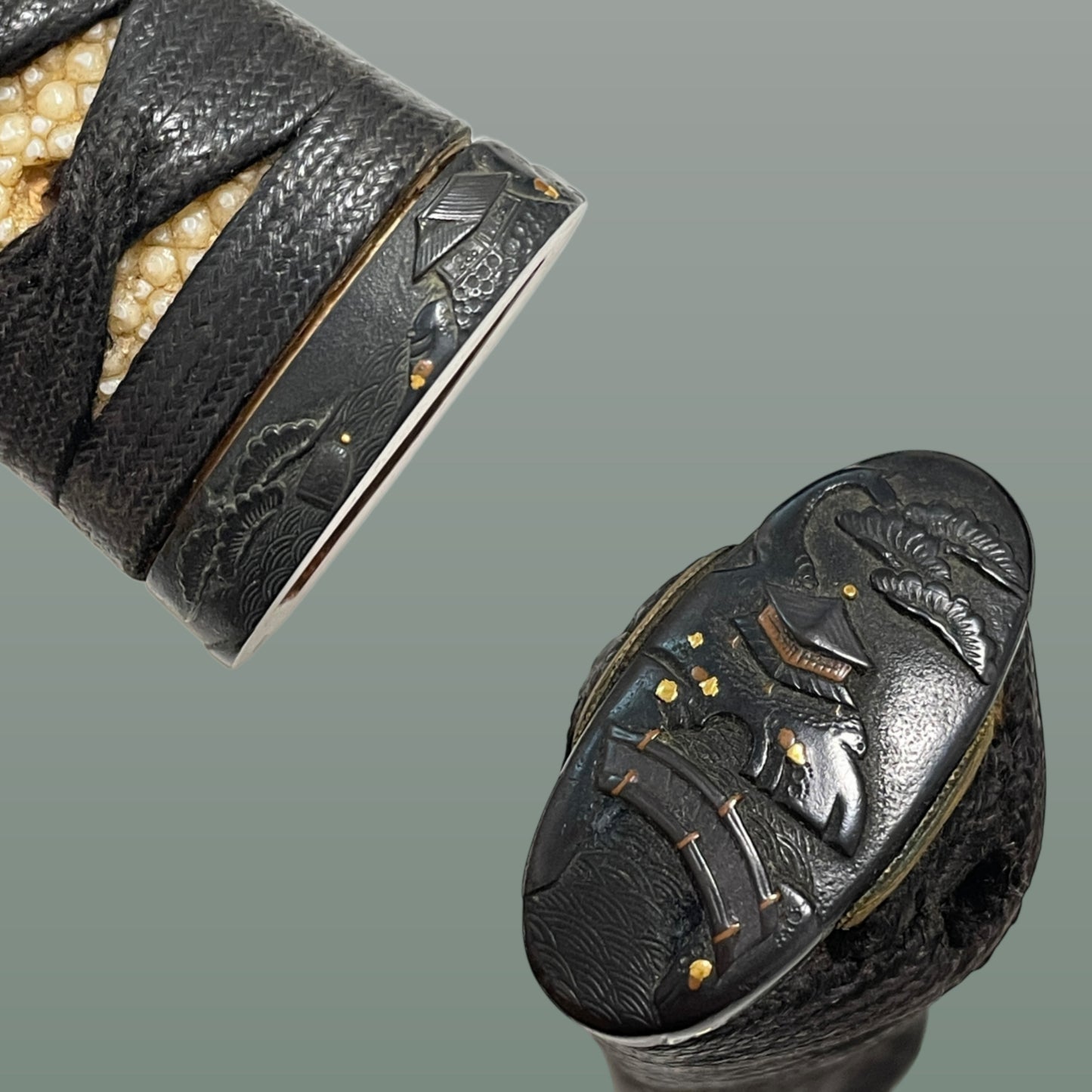 Antique Wakizashi Koshirae, Shakudo Fuchikashira, 650mm (25.59 in.)