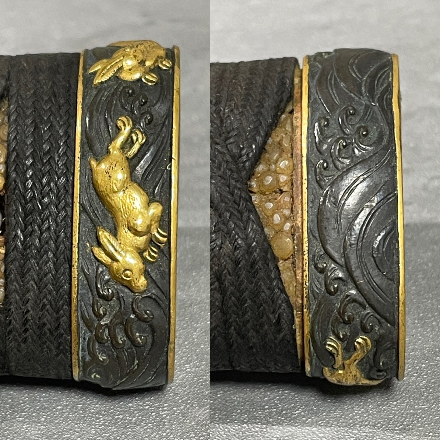Nami-Usagi Fuchikashira 波兎縁頭, Tsukamae 柄前 For Wakizashi or Tanto
