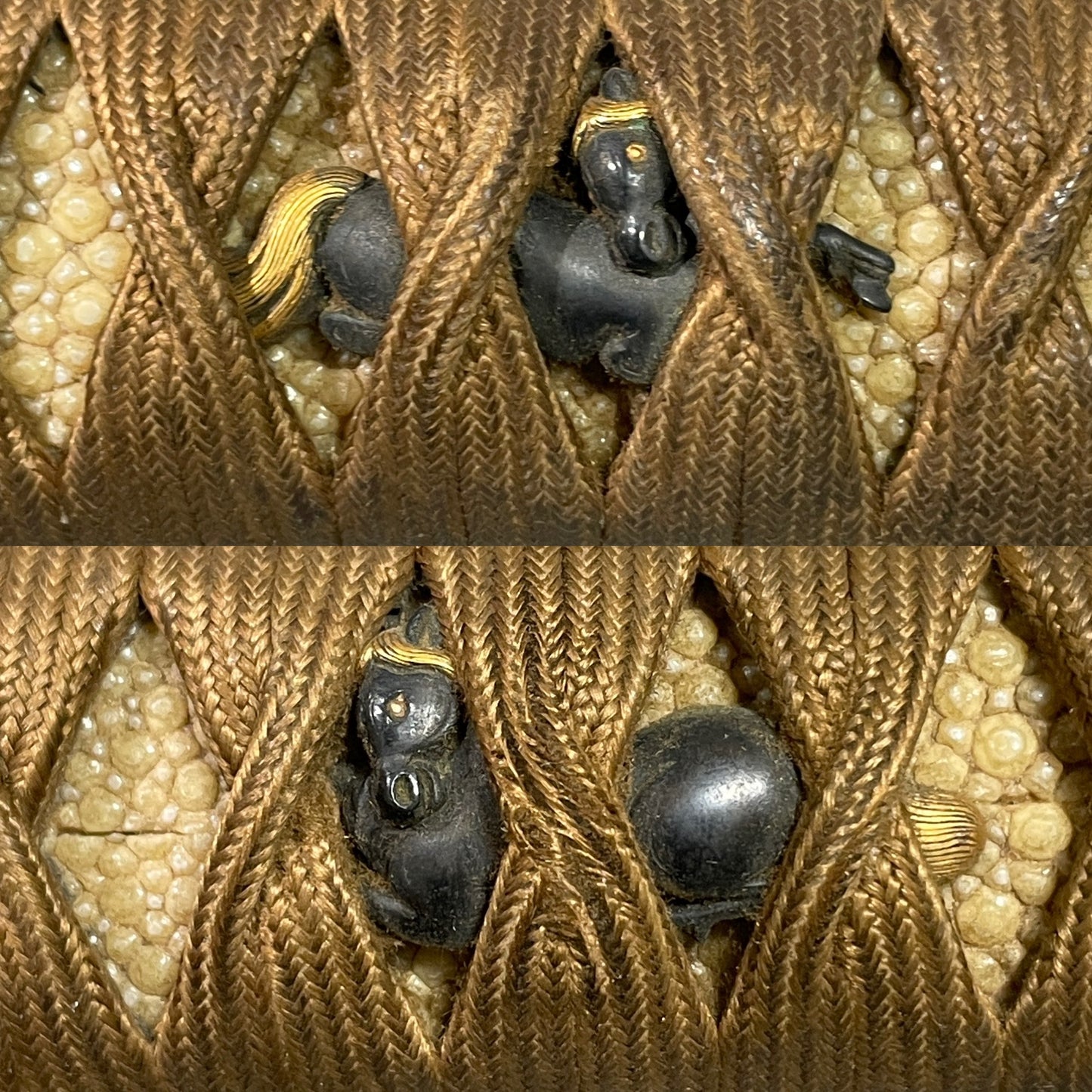 Tsukamae 柄前 For KATANA, Horse Menuki 馬目貫, Shimenawa 締縄 Kashira