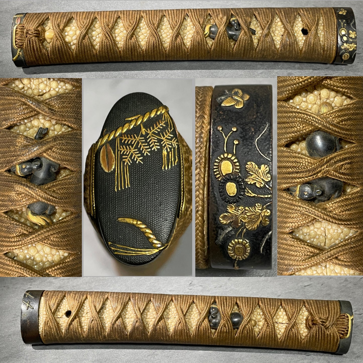 Tsukamae 柄前 For KATANA, Horse Menuki 馬目貫, Shimenawa 締縄 Kashira