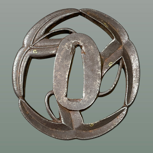 Omodaka Sukashi Thick TSUBA 沢潟透鍔, Edo period, Iron back, With BOX