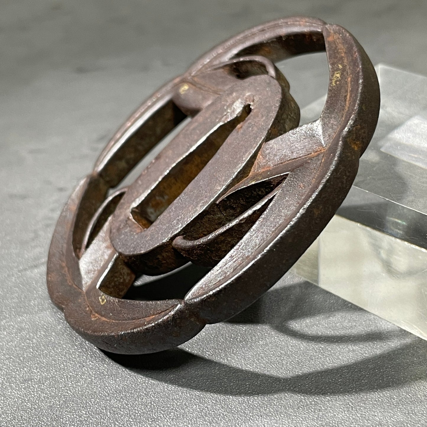 Omodaka Sukashi Thick TSUBA 沢潟透鍔, Edo period, Iron back, With BOX