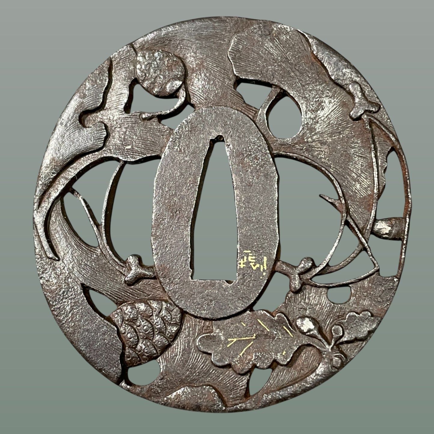 Ginkgo Autumn leaves, Fukiyose Sukashi Icho TSUBA(吹寄透銀杏鍔),with BOX