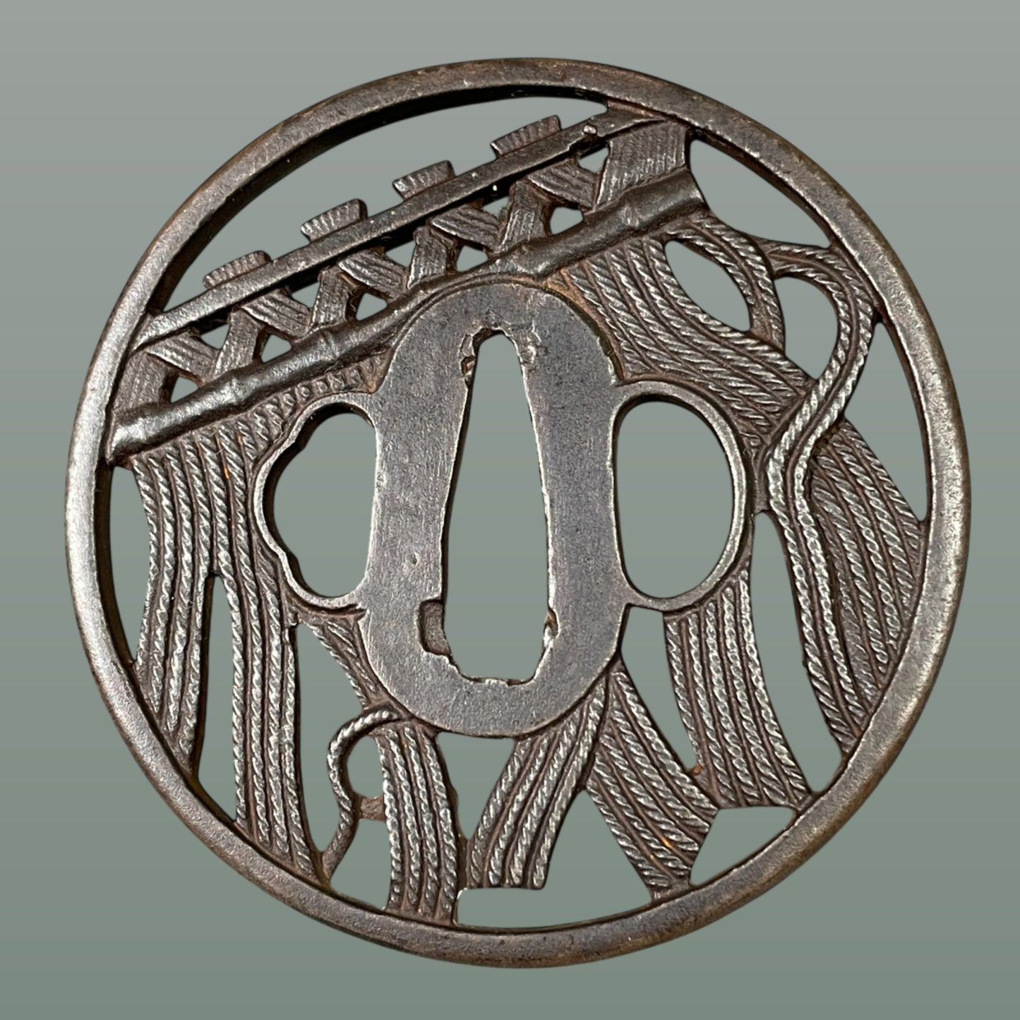 Nawa Noren TSUBA 縄暖簾鍔, Iron back, Edo period, with BOX
