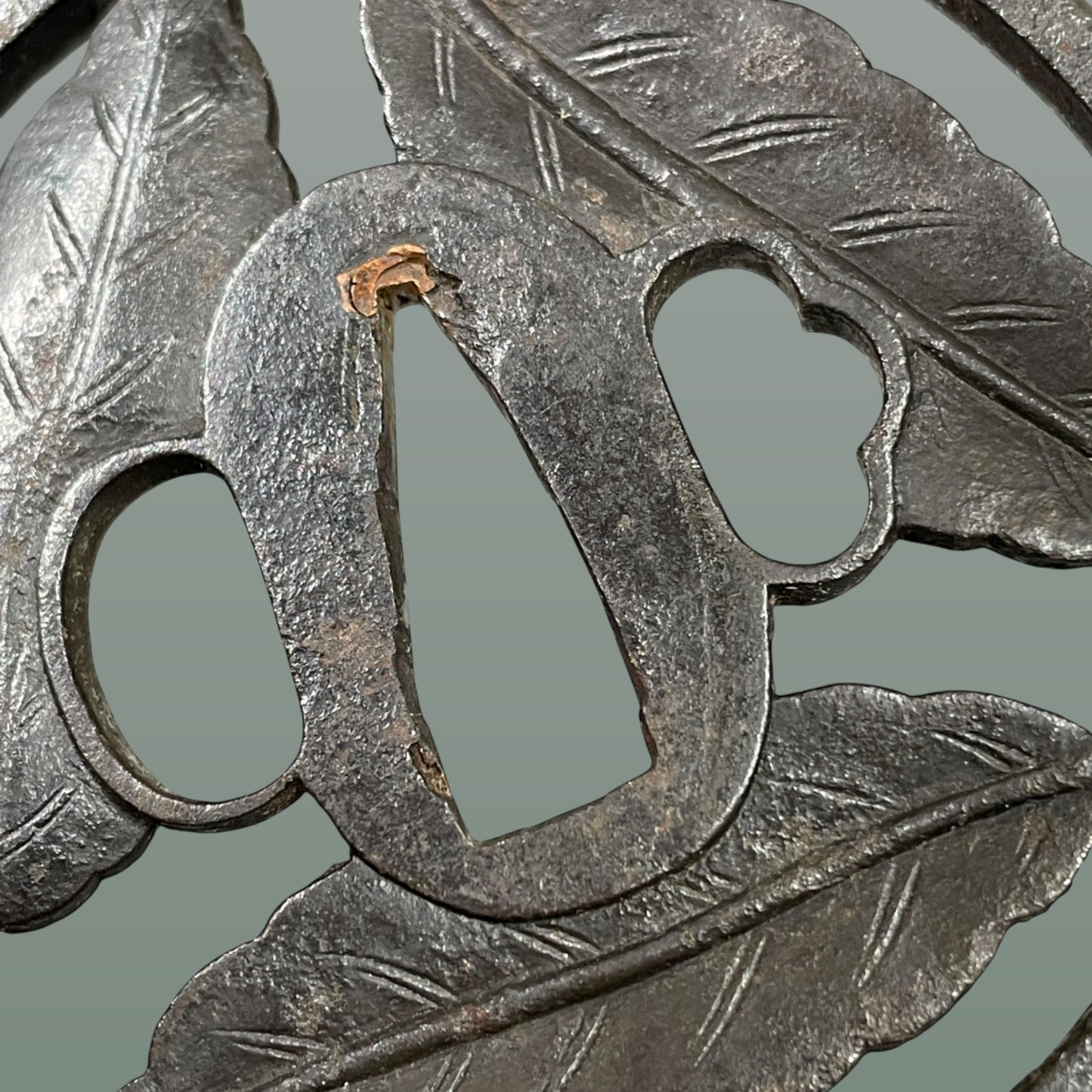 Three Leaves Sukashi TSUBA, Iron back, Edo period, with BOX