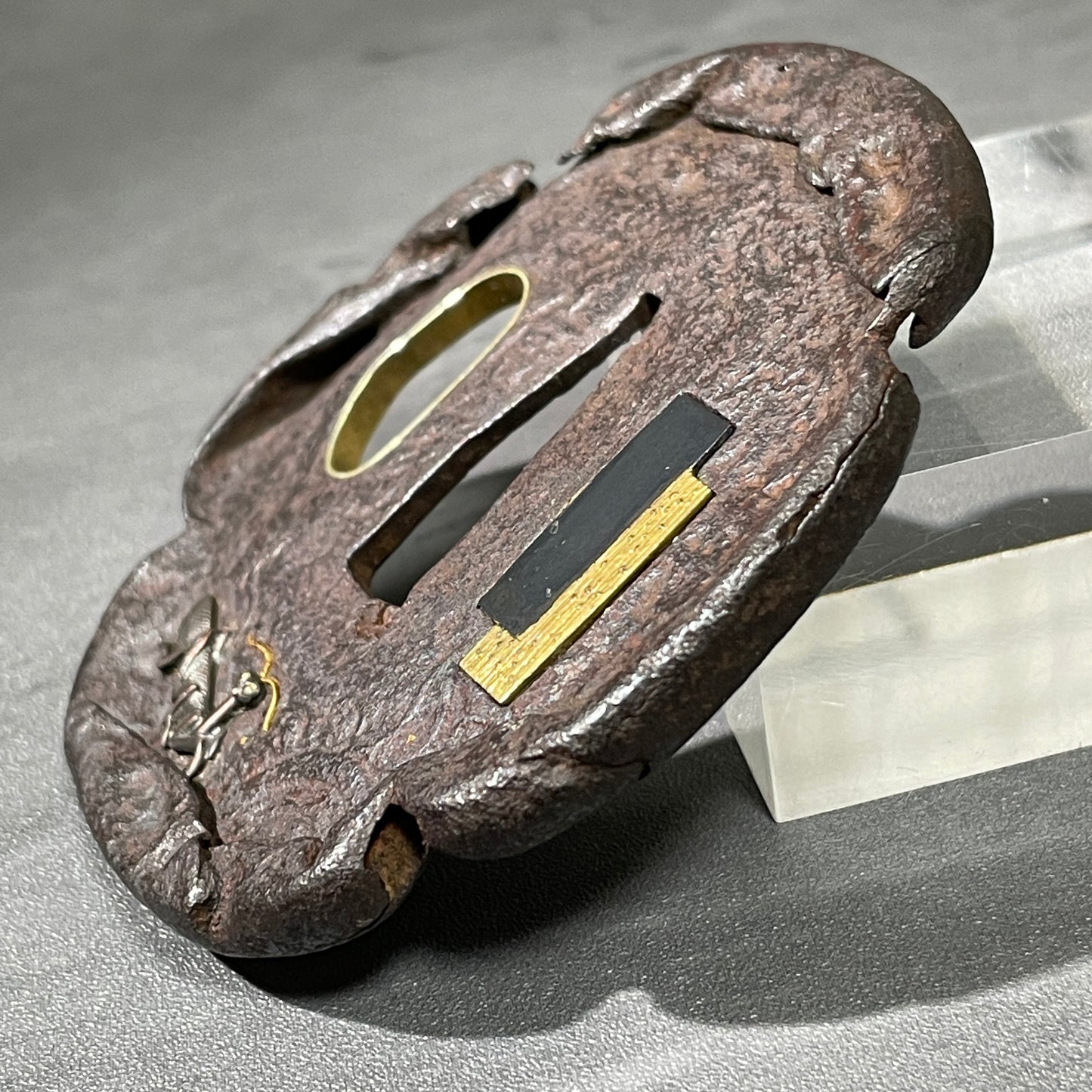 Mantis and Snail TSUBA, Nobuie 信家 signed, Edo period, Iron back, with BOX