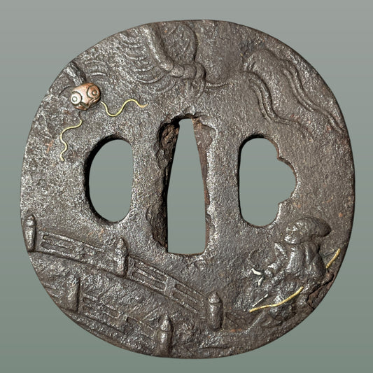 Centipede Mukade(百足) TSUBA, 俵の藤太, Iron back, Edo period, with BOX