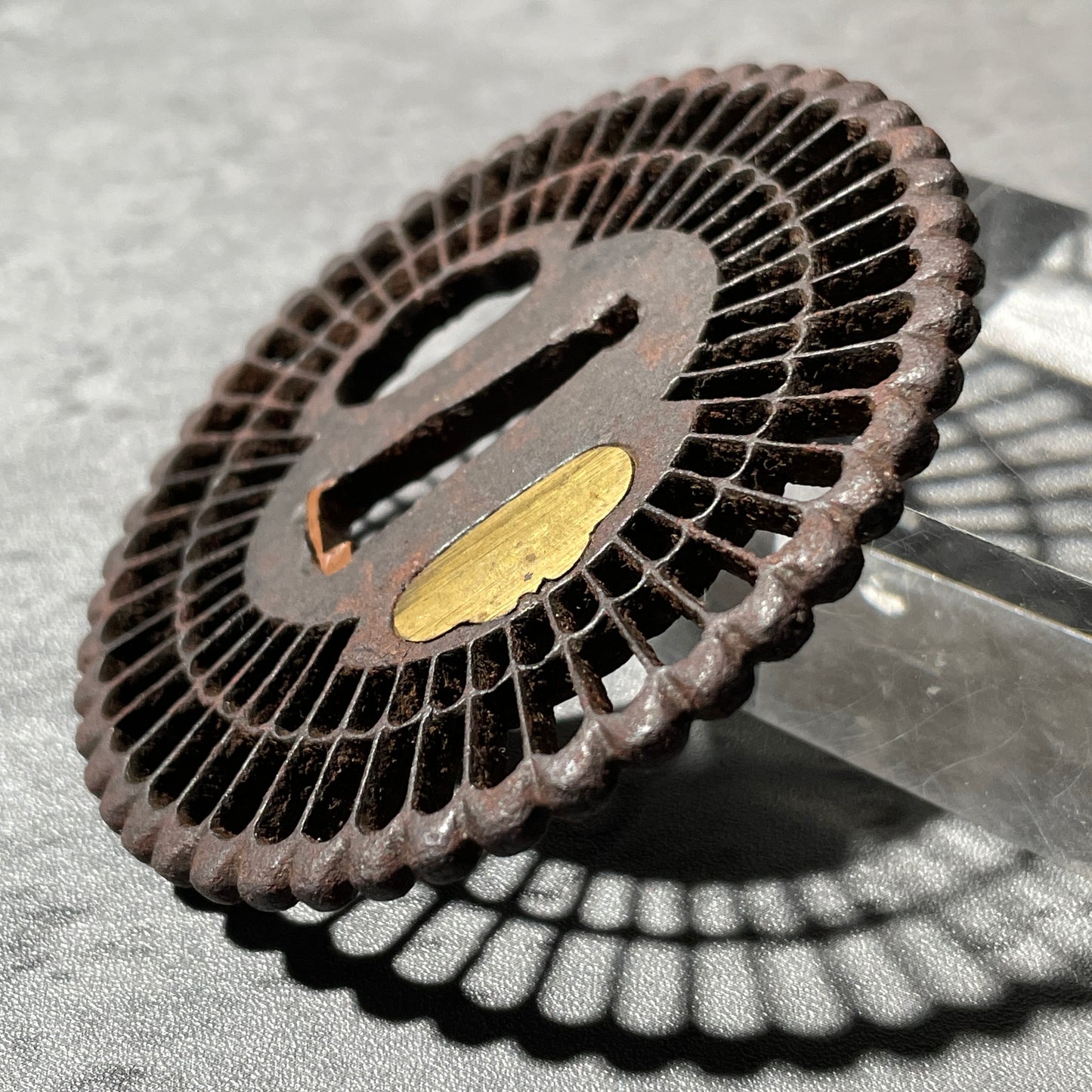 Kikka Sukashi(菊花透), Chrysanthemum TSUBA, Iron back, Edo period, with BOX