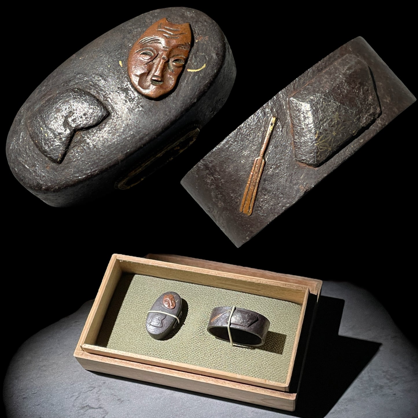 Nohgaku (能楽) Fuchikashira, Iron back, Edo period, with BOX