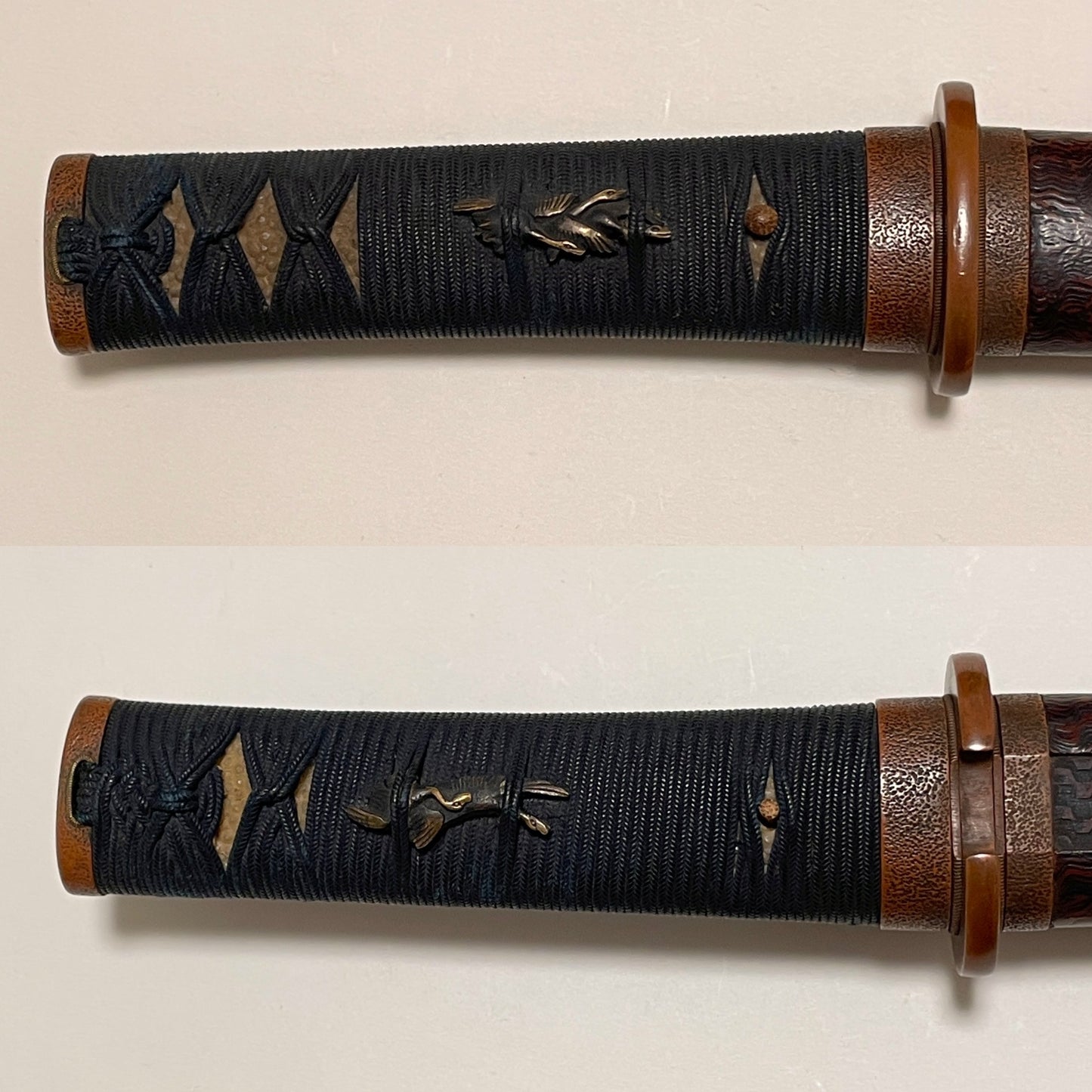 KATAHIRAZUKURI 片平造 Sunnobi-TANTO 寸延短刀, Masamehada 柾目肌, Copper Fittings