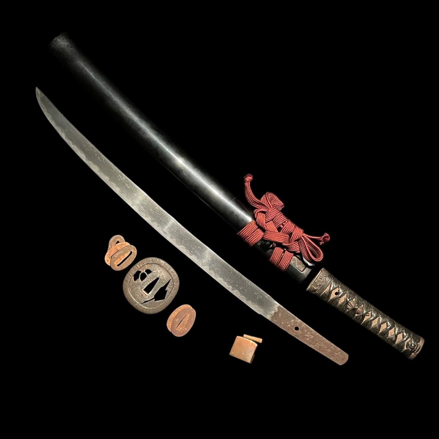 Hirazukuri Wakizashi 平造脇差, Signed Tsuba, with Shirasaya, Edo period mumei