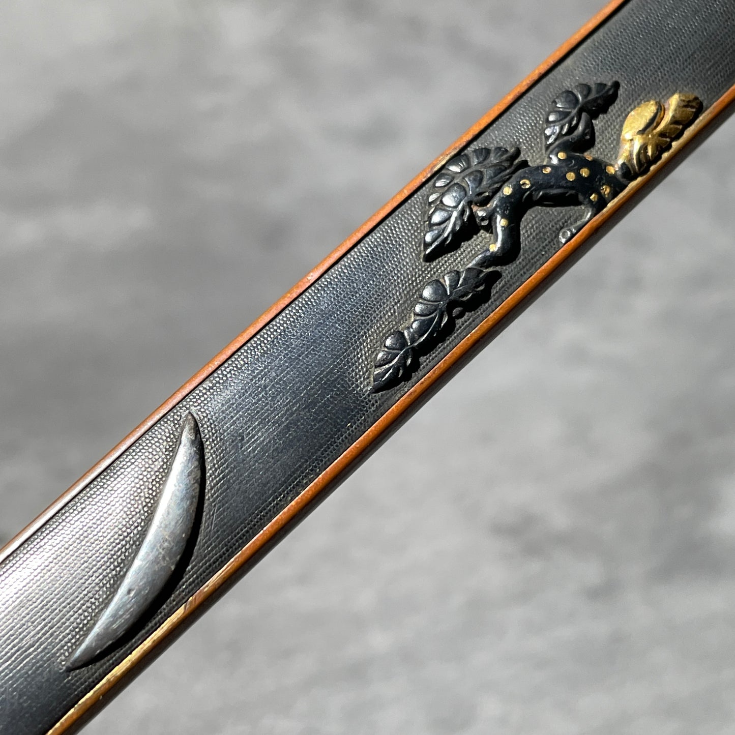 Crescent moon and Pine Kozuka 三日月松図小柄, Shakudo back, Edo period