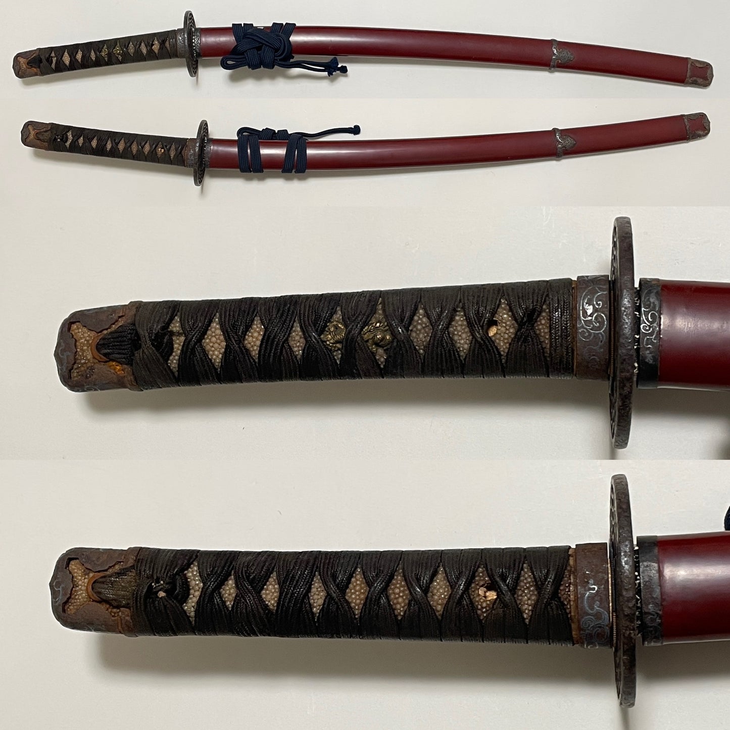 Red Handachi Koshirae for KATANA, Spider's Web TSUBA, 朱半太刀拵 蜘蛛巣透鍔, Edo period