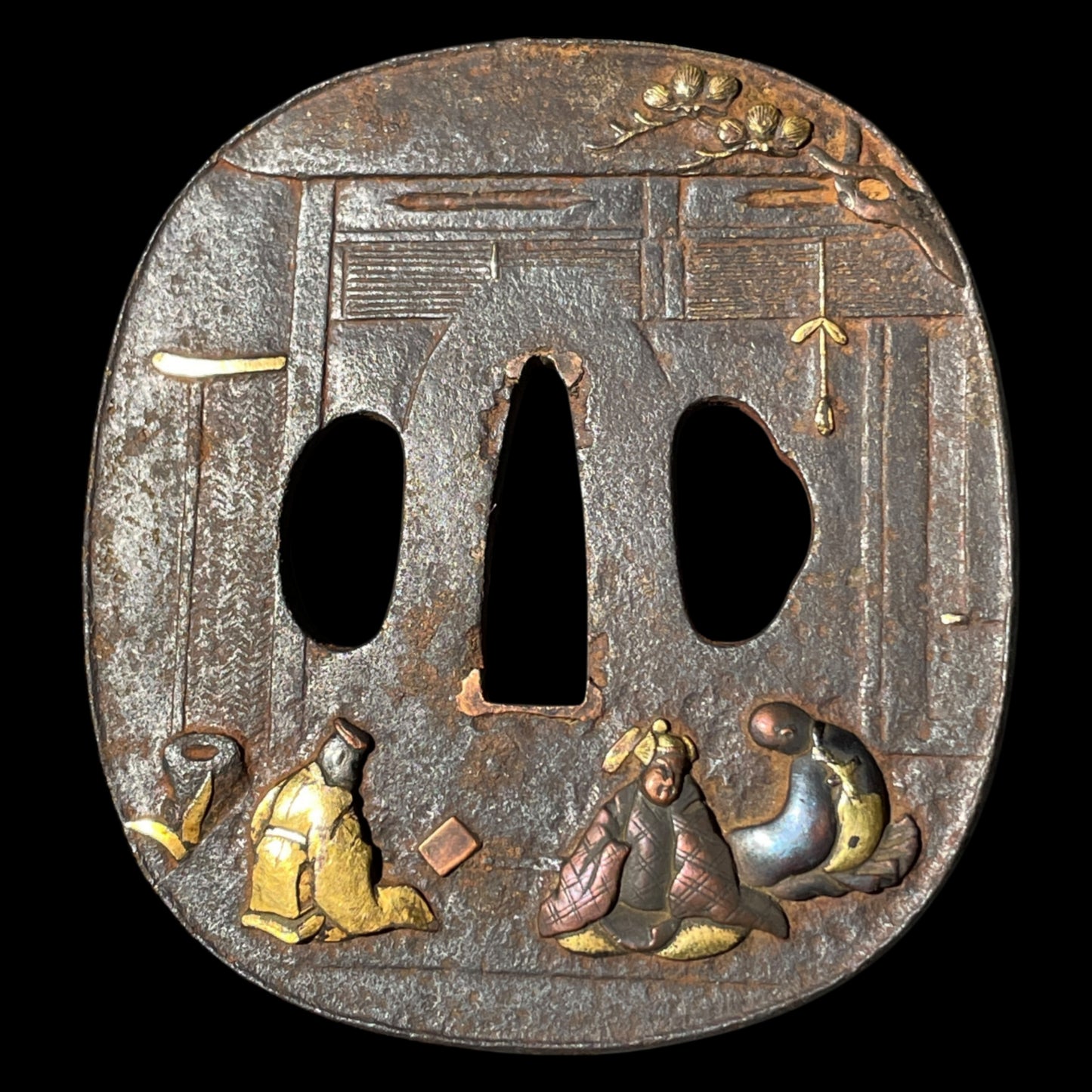 Tojinbutsu 唐人物 Tsuba, Iron back, Edo period