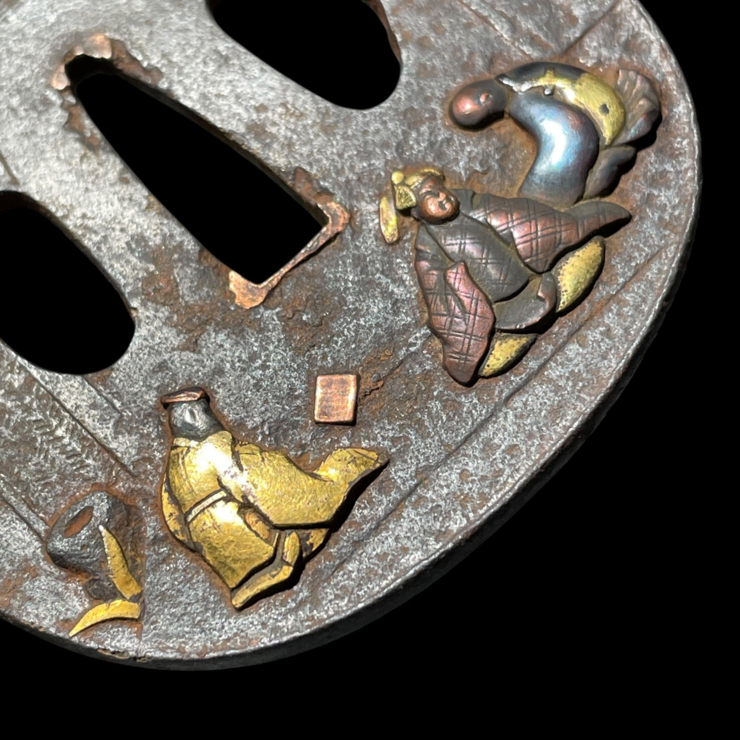 Tojinbutsu 唐人物 Tsuba, Iron back, Edo period