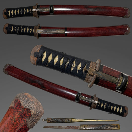 Red Matsushiro Koshirae 松代拵 For TANTO, with Kozuka Kogai, Edo period