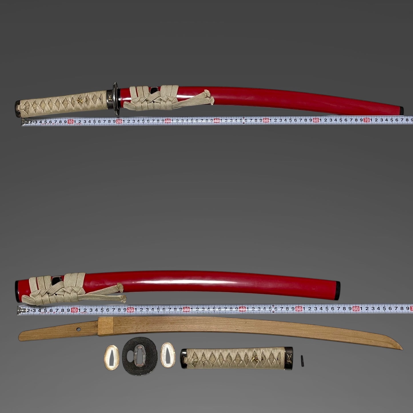 Red Wakizashi Koshirae, Shishi Fuchikashira 獅子縁頭, Edo period