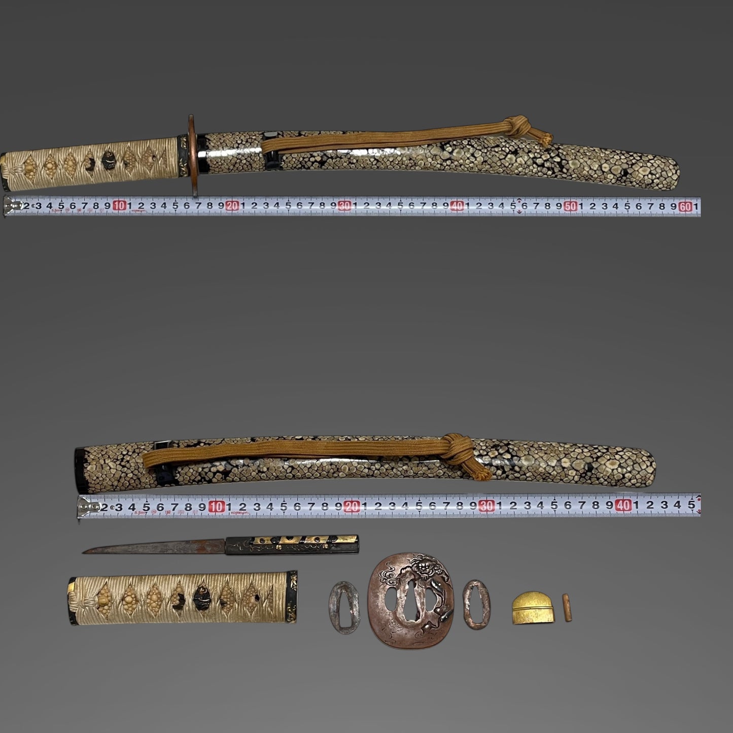 Rayskin Scabbard 鮫皮研出鞘 Koshirae for Wakizashi, Copper Tsuba, with Kozuka